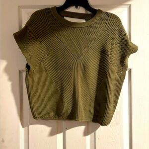 Small Express olive green short sleeve sweater with a semi open back